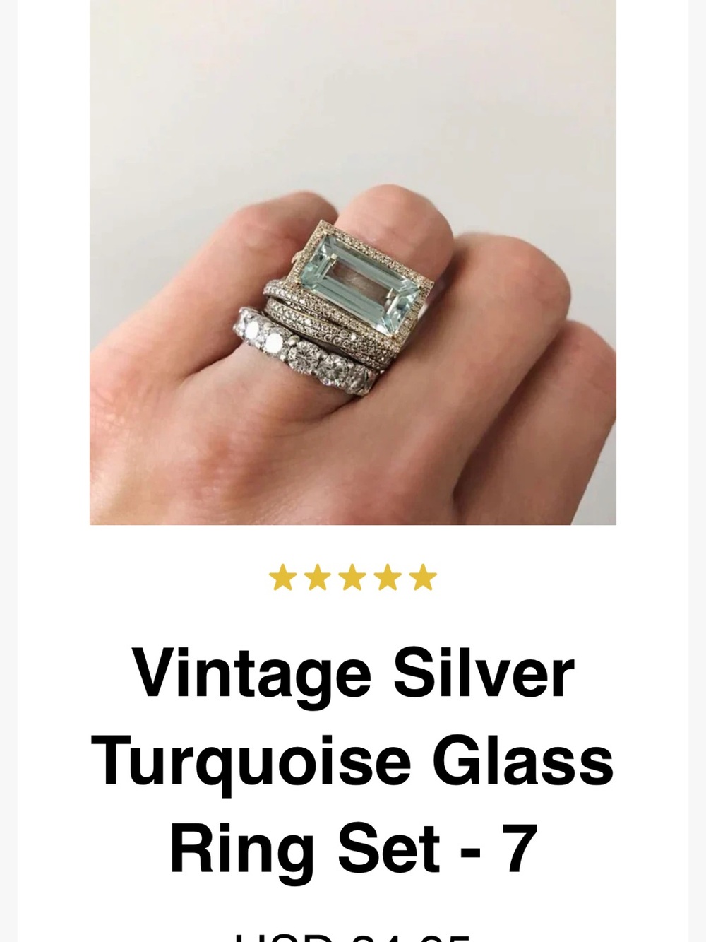 Silver Turquoise Glass Ring Set - Women’s Stackable Rings